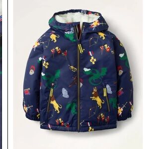 Boden Kids' Blue sherpa lined anorack with dragon print